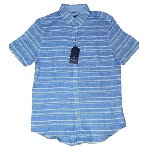 Ben Sherman blue and white linen blend short  sleeve button down shirt sz S